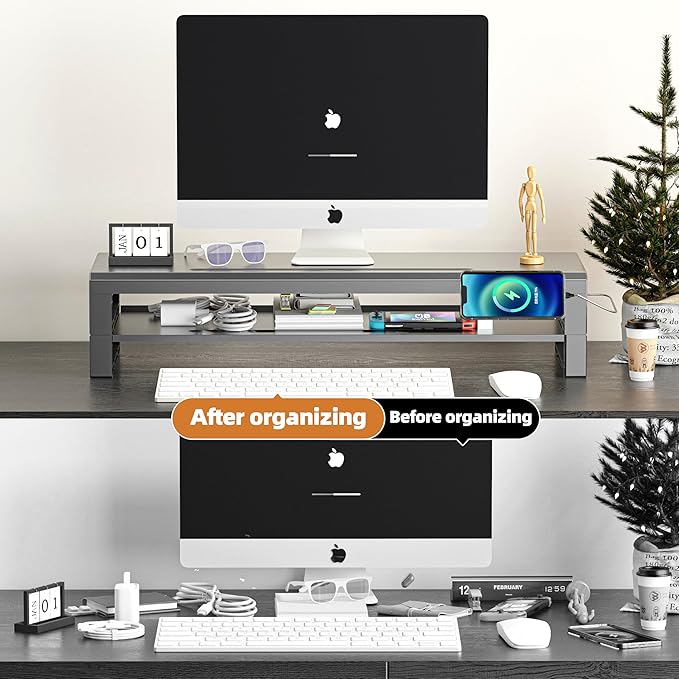 GECKOSTROLL 2-Tier Metal Computer monitor stand Laptop Desk Shelf & Monitor - Image 6