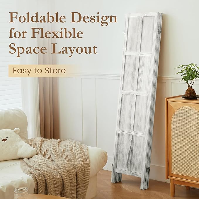 ALeesing 4 Panel Room Divider, 5.6Ft Wood Room Dividers and Folding Privacy - Image 4