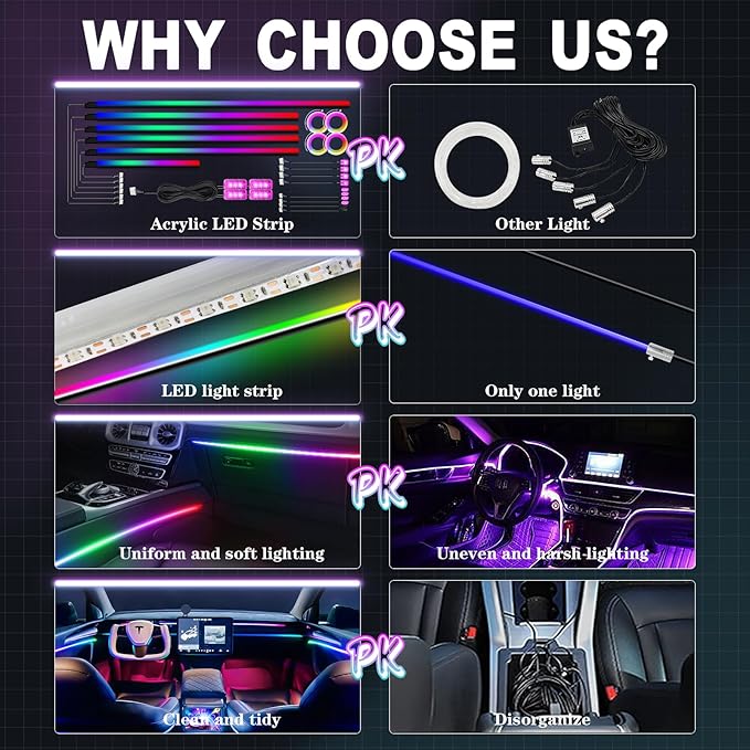 Dreamcolor Acrylic Ambient Lighting Car Lights – Wireless APP Control, Music - Image 2