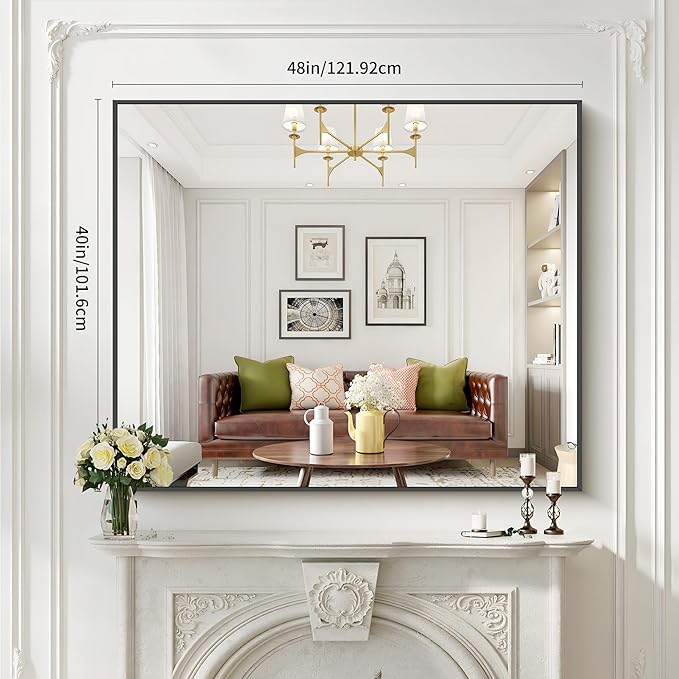 40x48inch Black Bathroom Mirror, Large Rectangular Wall Mirrors - Image 8