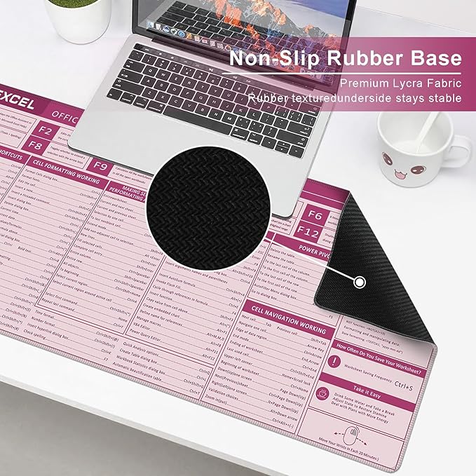 Baziabbo Office Desk Mat, Excel Cheat Sheet Keyboard Mat, Excel Shortcut Desk - Image 5