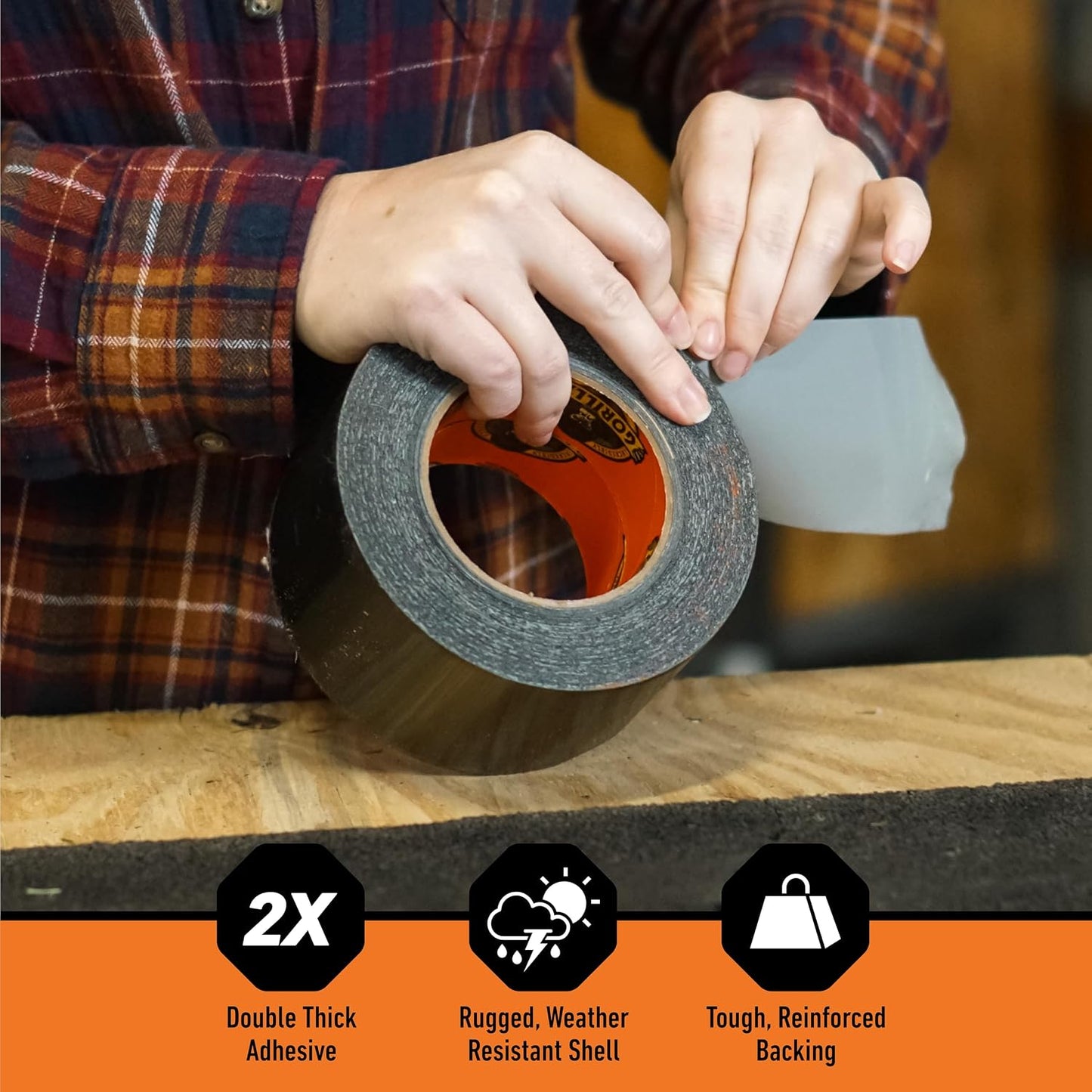 Gorilla Tape Tough & Wide,Black Tape,2.88" x 25 yd - Heavy Duty and Weather Resistant for Indoor or Outdoor,(Pack of 4)