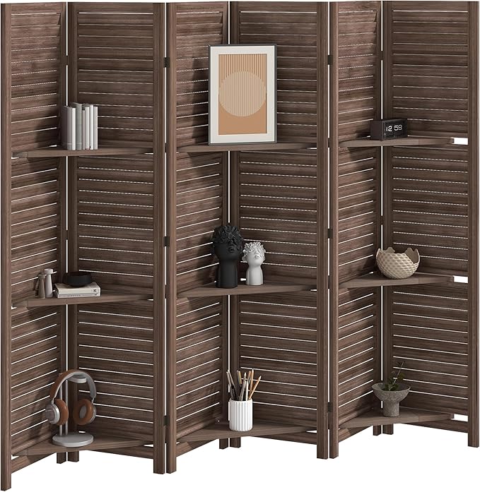 HOMCOM Room Divider, 6 Panel 67" Tall Wood Privacy Screen by HOMCOM