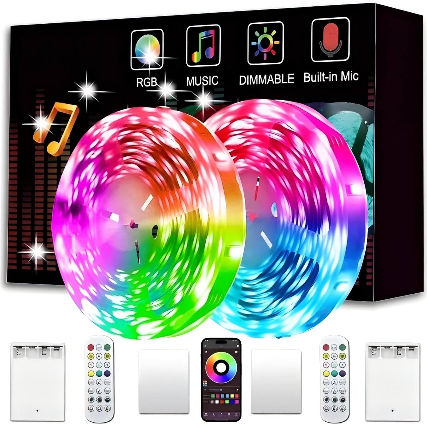 KIKO 2x16.4Ft (32.8Ft) Battery Powered Led Strip Lights | Two Sets of Strip Light with 4 AA Battery Box/USB RGB LED Lights, Remote and APP Control