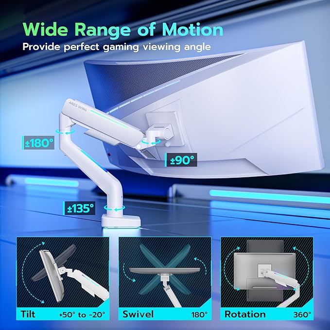 Ultrawide Monitor arm for 17-49'' Heavy Duty Screen up to 44lbs, Gas Spring - Image 4
