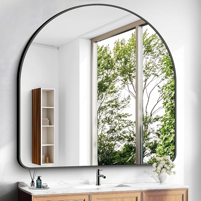 Arched Bathroom Mirror, Wall Mounted Mirror, Vanity Wall Mirror Metal Frame by GLASHOM