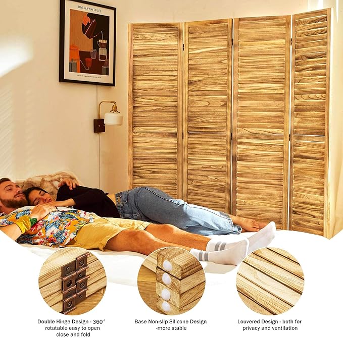 Room Dividers and Folding Privacy Screens, Wood Louvered Separators Divider Wall - Image 2