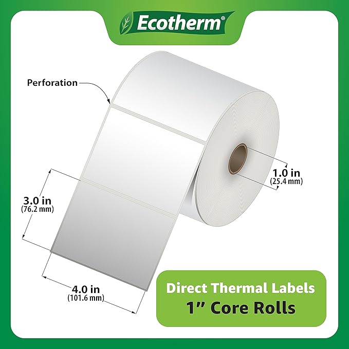 4" x 3" Thermal Labels | 6 Rolls | 5580 Labels | fits Zebra, Offnova Thermal - Image 3