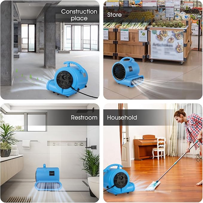 blessny 1/2 HP ETL Listed Carpet Dryer Fan, 2600 CFM Air Blower Mover - Image 9