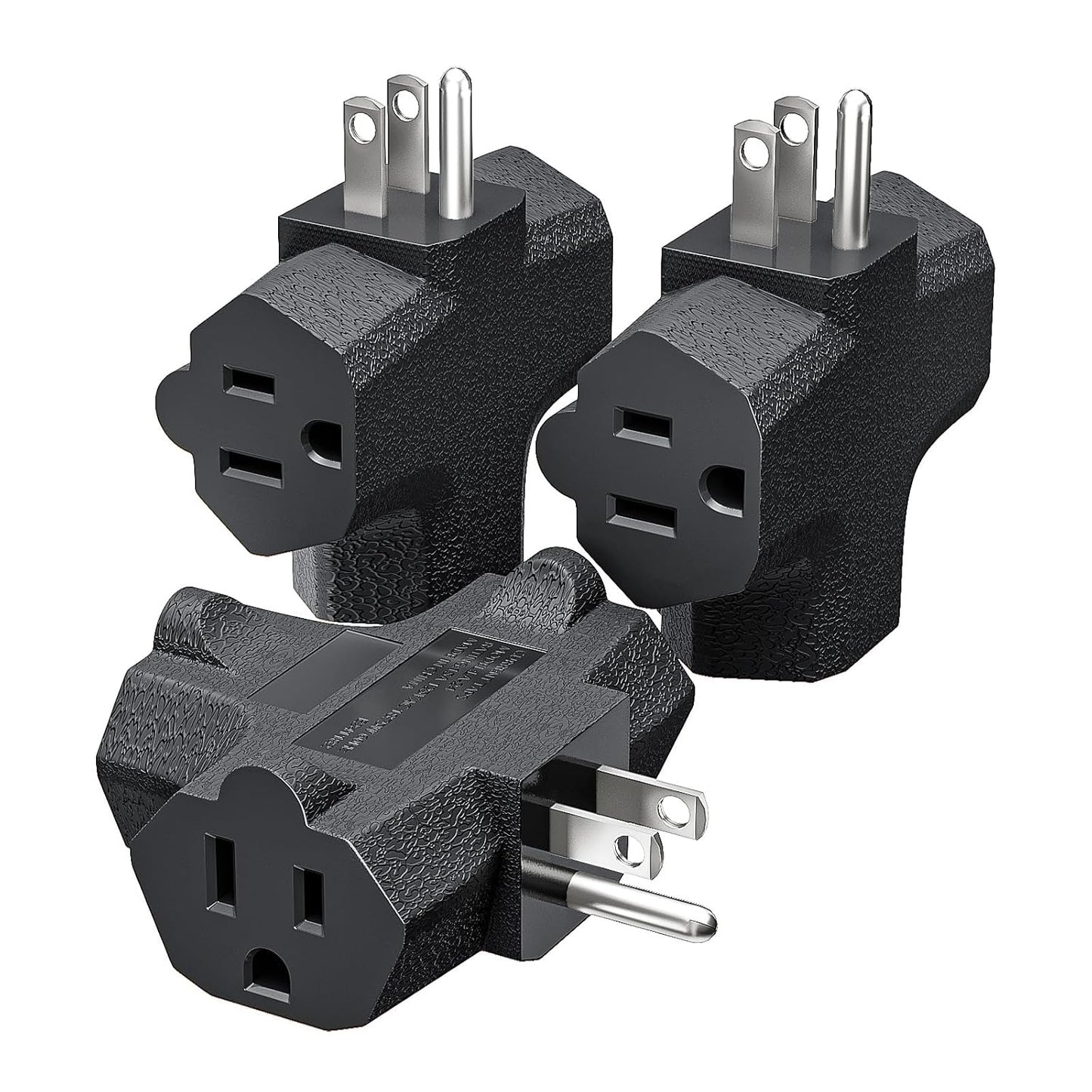 K KASONIC 3 Outlet Grounding Adapter, Heavy Duty Plug Extender 3 Pack Black