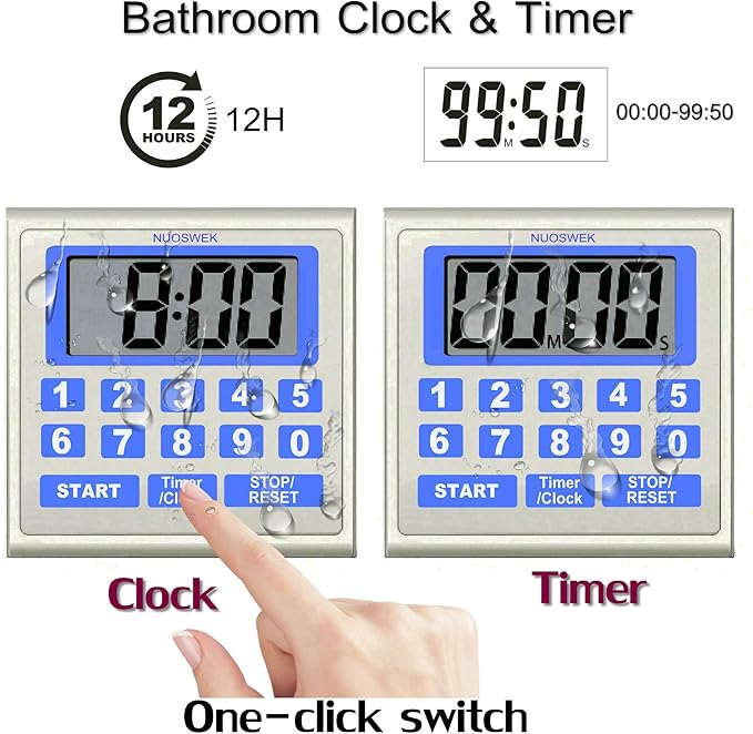 NUOSWEK Digital Timer Waterproof Shower Timer Shower Clock Direct Digit Entry - Image 2