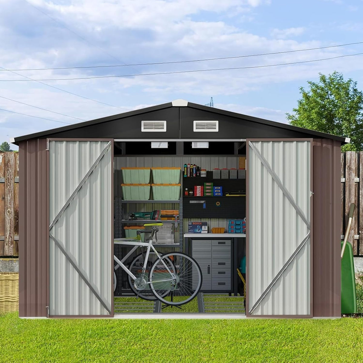 aoxun 10x8 ft shed outdoor storage shed, brown, main product view