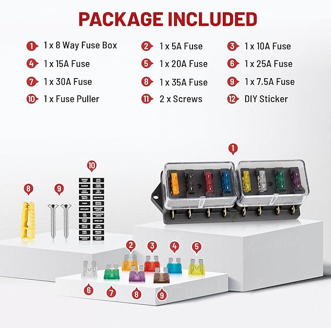 RED WOLF Car 8-Way Blade Fuse Block Box Standard Circuit Fuses - Image 7