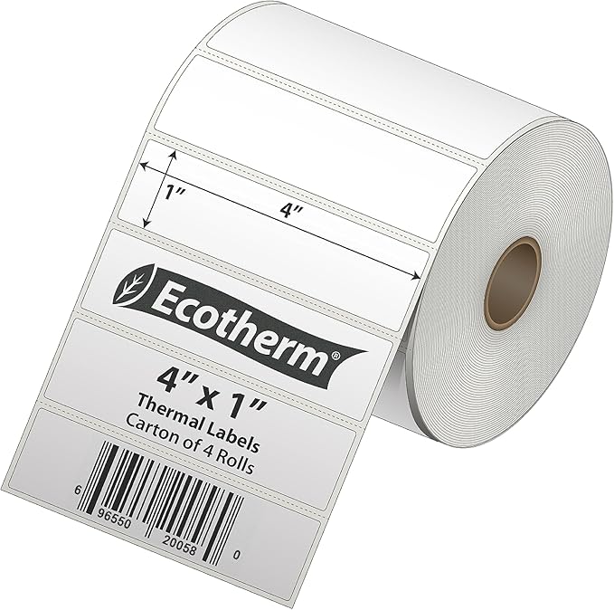 4" x 1" Thermal Labels | 4 Rolls | 5360 Labels | fits Zebra, Offnova Thermal - Image 2