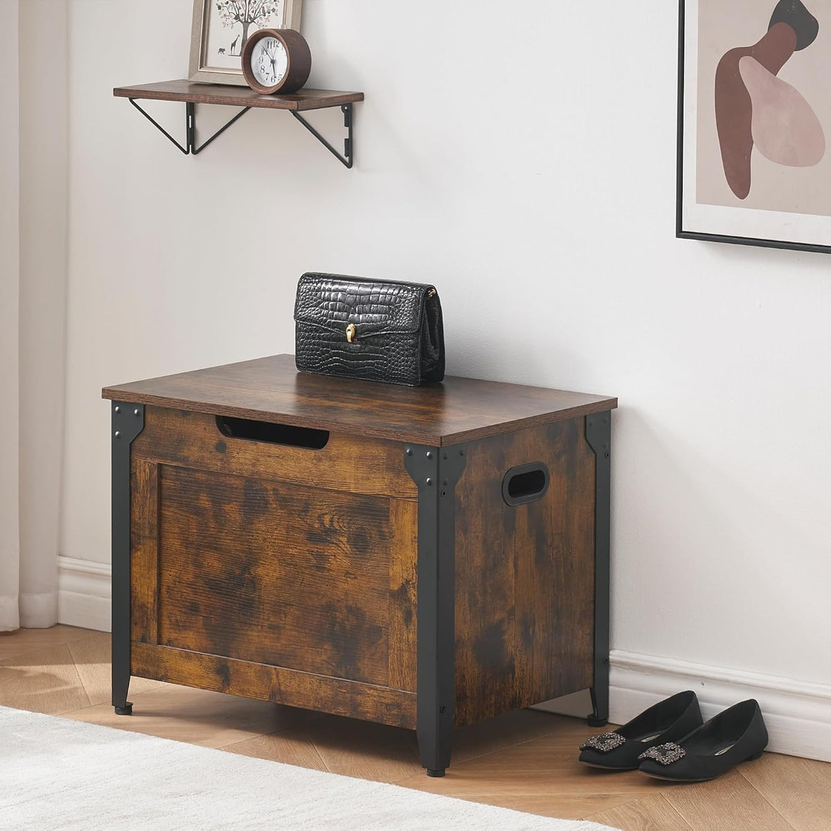 gaomon storage chest, wooden storage trunk with metal, main product view