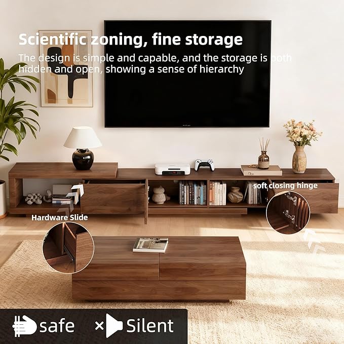 gaoyangjiaju 78.5"-105" Mid-Century Modern Extendable TV Stand, Walnut Media - Image 8