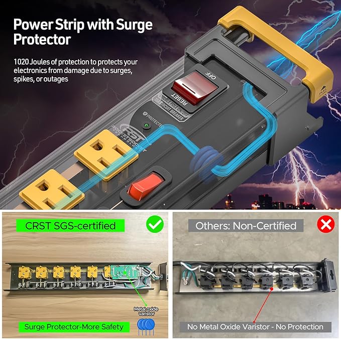 CRST 6 Outlets Heavy Duty Metal Power Strip - Image 4