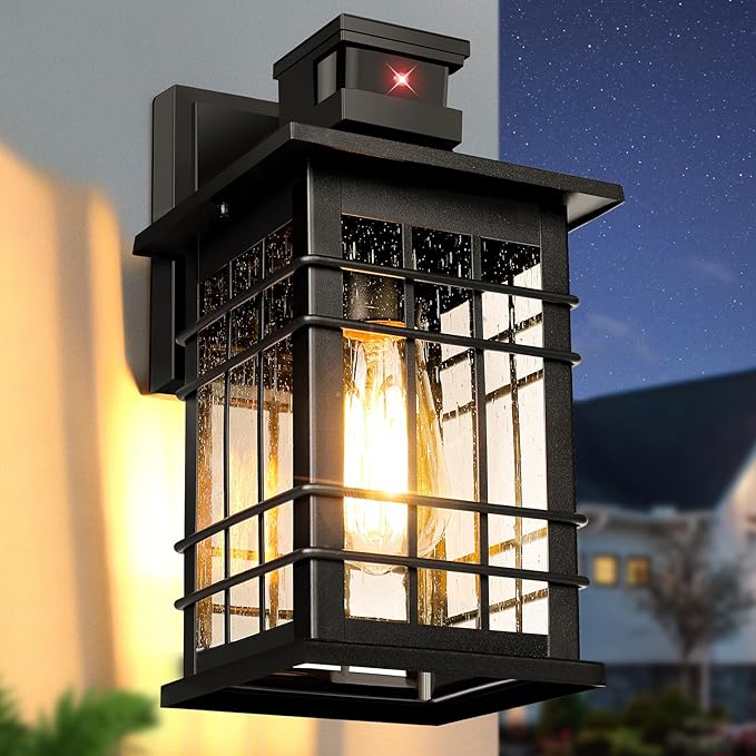 Motion Sensor Outdoor Wall Light Black, Dusk to Dawn Outside Porch Light by Kondras