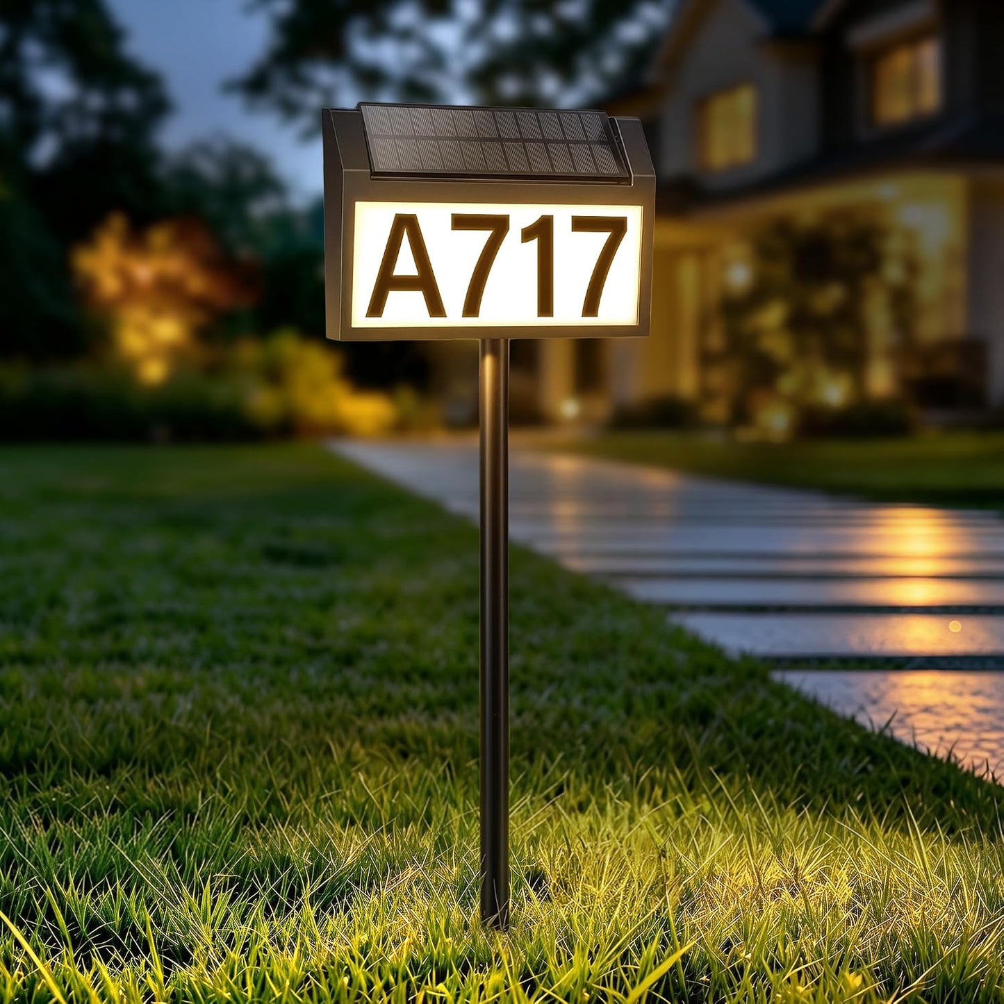 Solar Address Sign, 3 Modes House Number Sign with Adjustable Panel | LED Lighted Address Numbers, Wall Mounted & In Ground, Waterproof, DIYable Address Plaque with Stake for Yard House Garden