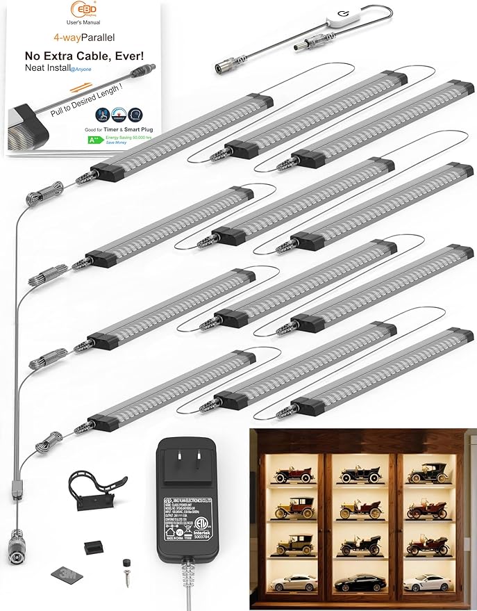 EBD LED Under Shelf Lights, 4-Way Parallel Light Bar, 12-Panel Cabinet Lighting by ExcelBrighterDevelopmentLtd