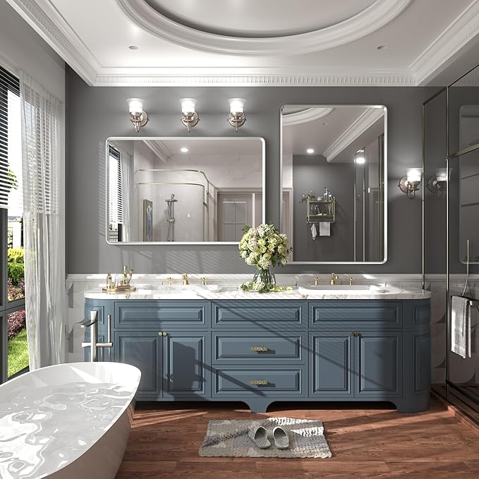 32x36 Inch Silver Bathroom Mirror, Rounded Rectangle Bathroom Vanity Mirror - Image 5