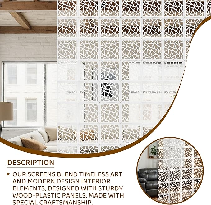 24 Pcs PVC Hanging Room Divider, Flower Carving Pattern Panels, Decorative Wall - Image 3