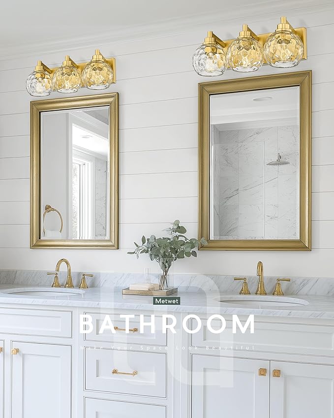 METWET Bathroom Light Fixtures Over Mirror, 3-Light Brushed Gold Vanity Light - Image 7
