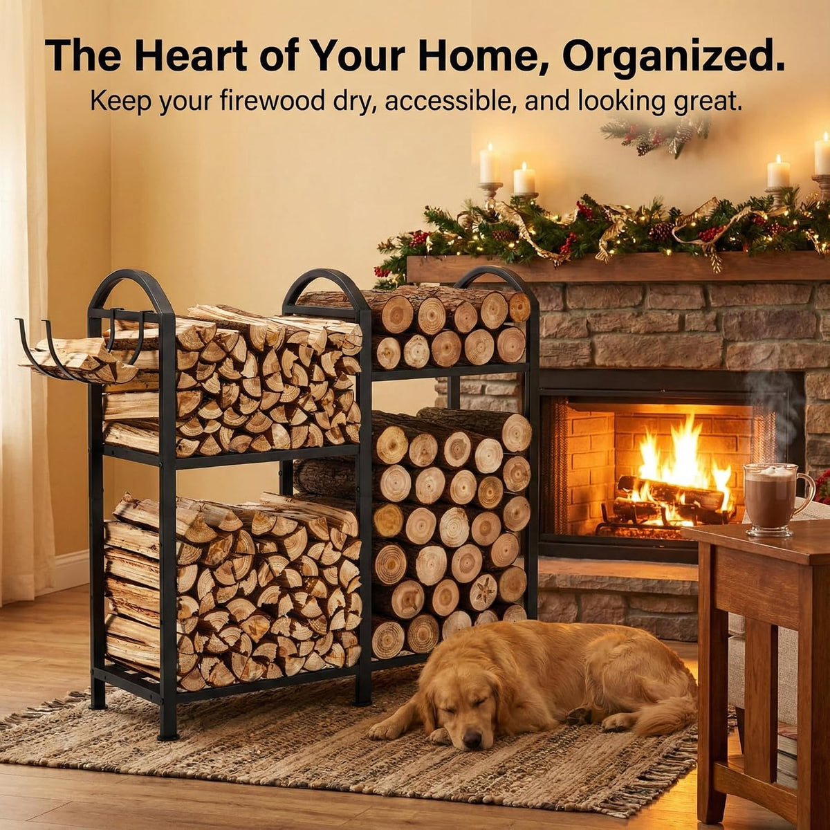 2 tier firewood rack, 31inch on a desk or shelf