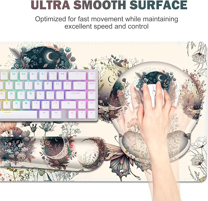 Large Desk Mat, Cute Boho Plants Mouse Pad, Apricot Desk Pad, XXL Mousepad + - Image 3