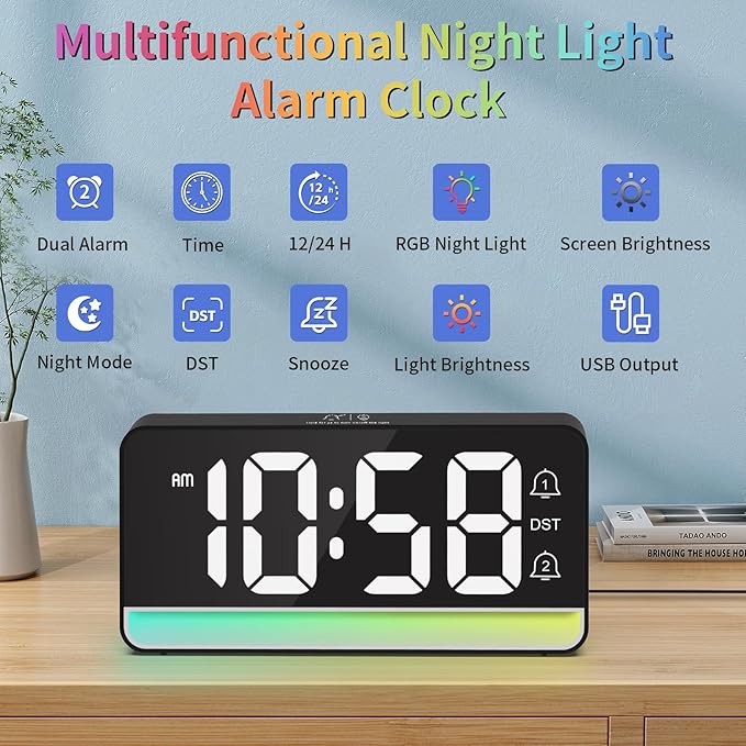 Alarm Clocks for Bedrooms, Digital Bedside Clock - Image 2
