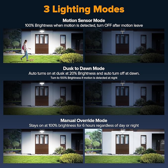 LUTEC 80W 9000LM LED Security Lights Motion Sensor Outdoor Lights, 4 Head LED - Image 4