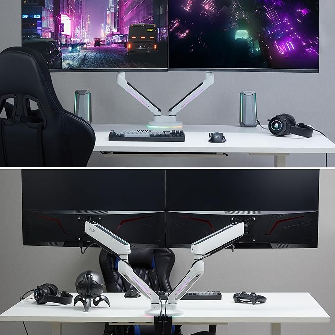 AVLT Dual 27”-43” RGB Gaming Monitor Arm Desk Mount Built-in 20 Lighting Modes - Image 5