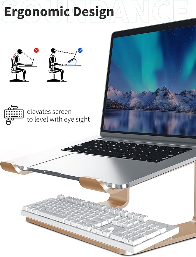SOUNDANCE Laptop Stand, Aluminum Computer Riser, Ergonomic Laptops Elevator - Image 3