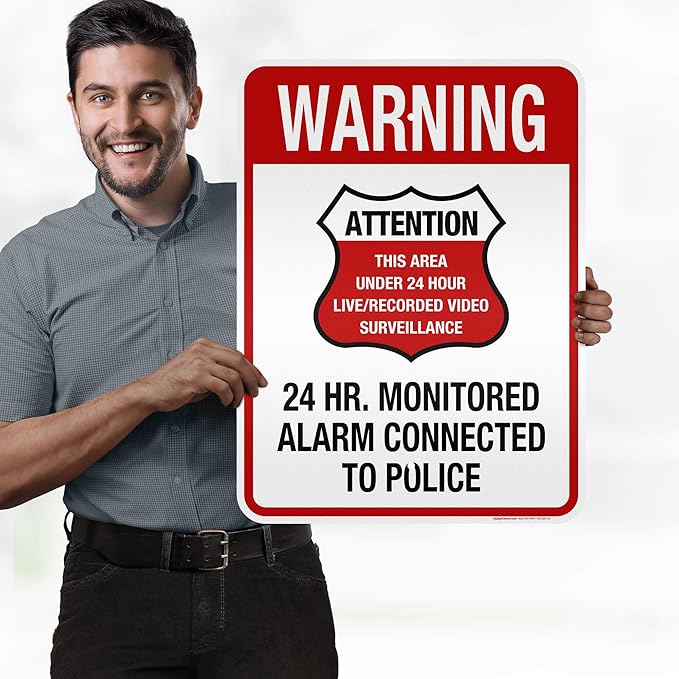 Warning 24 HR. Monitored Alarm Connected To Police Sign, 18x24 Inches, 3M EGP - Image 2