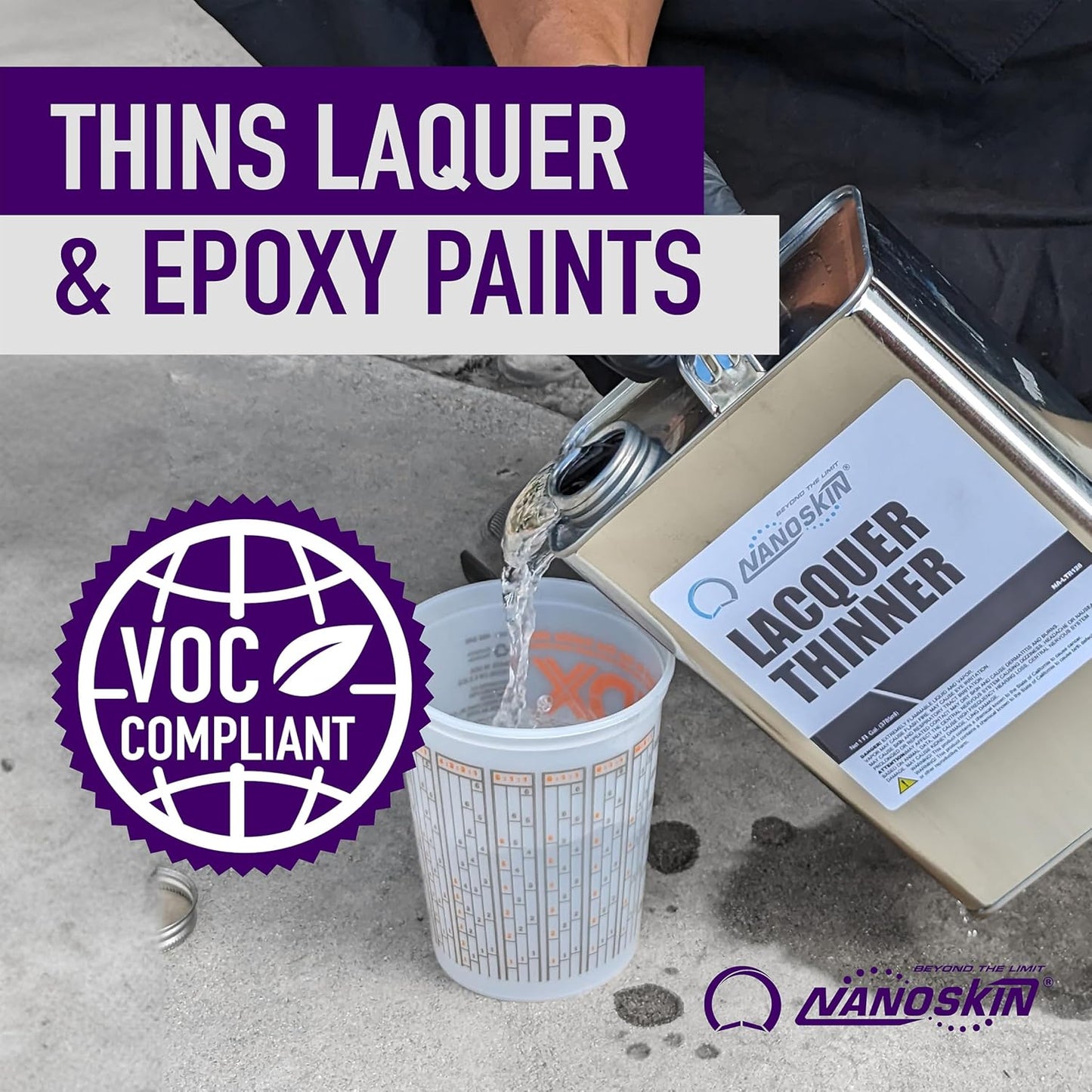Nanoskin LACQUER THINNER 1 Gallon - Professional Strength, General Purpose, Medium-Dry Lacquer Thinner | Thins Clear and Pigmented Lacquers and Epoxies | Cleans Sprayers, Tools, Brushes and Equipment