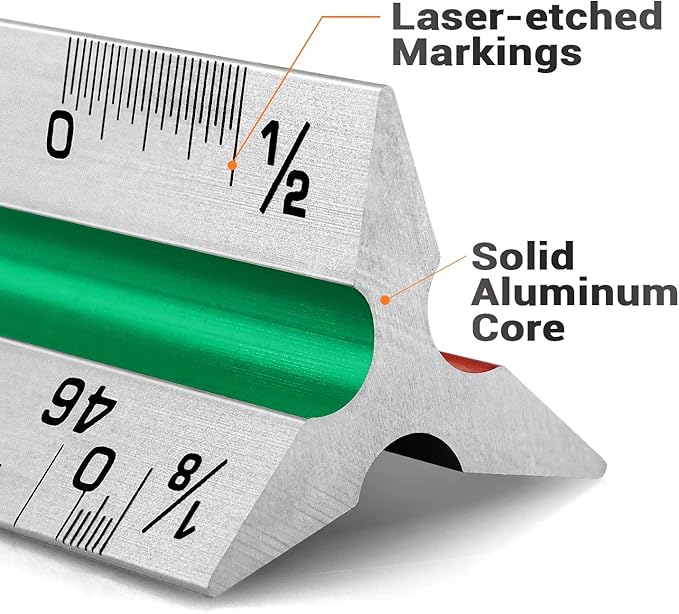 12" Architectural Scale Ruler Aluminum Architect Scale Triangular Scale Ruler - Image 4