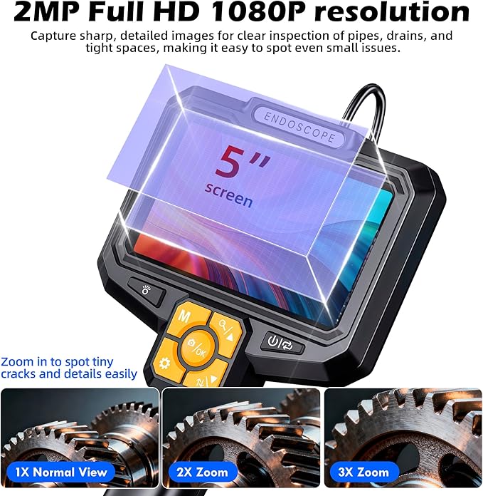 5" Dual-View Handle Endoscope Camera, 2MP Front&Side Lens, IP67 Waterproof 5M - Image 3