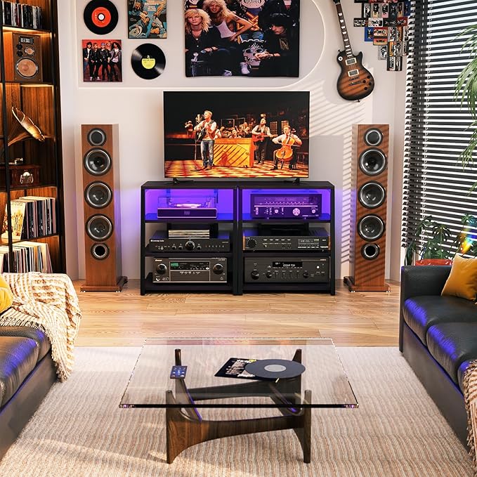 Besiost AV Media Stand with Outlets, Media Console with LED Lights, Stereo - Image 8