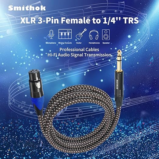 Smithok 1/4 to XLR Cable, Heavy Duty Nylon Braided, Balanced 1/4" TRS to 3pin - Image 2