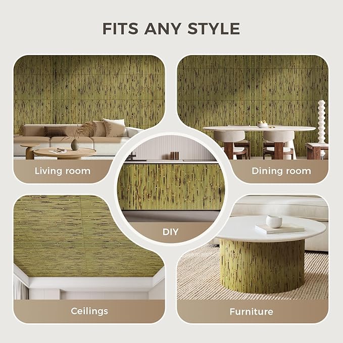 OUZUGIE 1 Pack 96x24 Inch Natural Bamboo Wall Panel – Green Burned Pole Wrap - Image 4