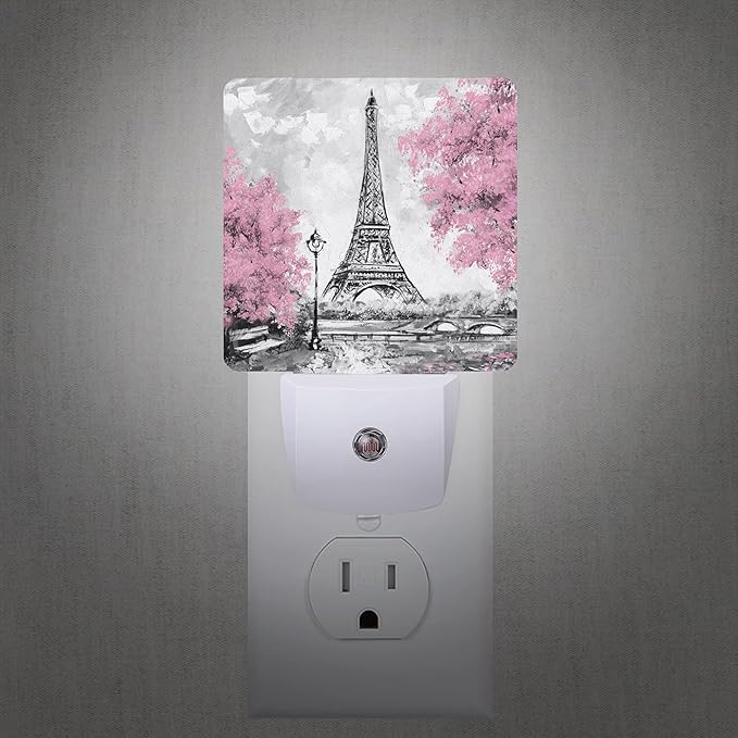 Smoaffly Eiffel Tower Paris Pink Flower Night Light Plug-in LED Nightlights - Image 2