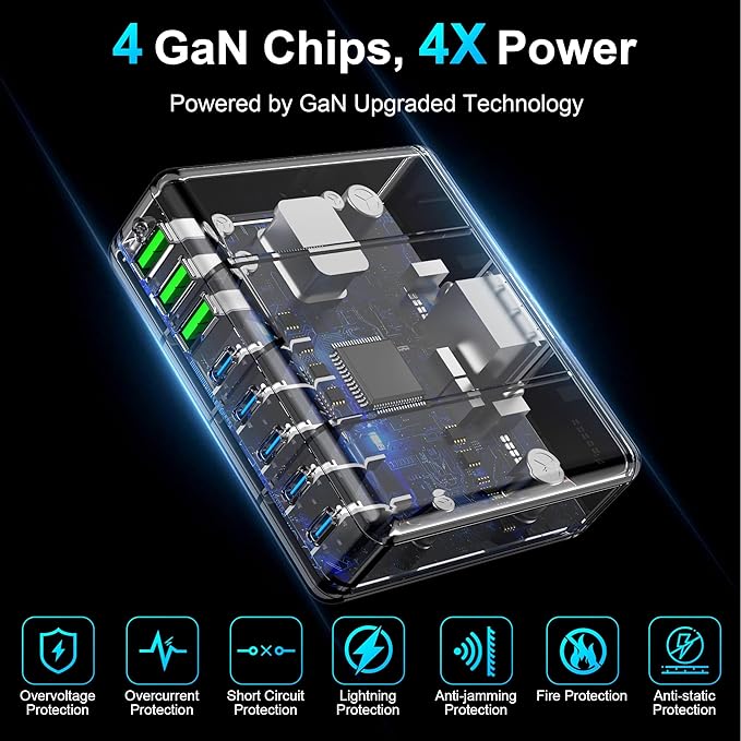 USB C Charger Block, 525W 8-Port GaN Fast Charging Station Hub - Image 3