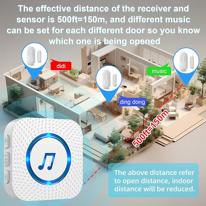 SanJie Wireless Door Chime Sensor, When Door Opens, Entry Alarm - Image 7