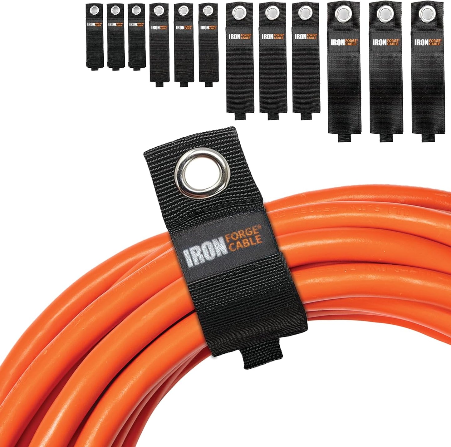 Iron Forge Cable Extension Cord Wrap Organizer, 12 Pack Storage Straps | Multi-Pack, 3 small, 3 medium, 3 large, and 3 XL, Hanger Wraps for Power Cables, Hoses, Ropes, and More