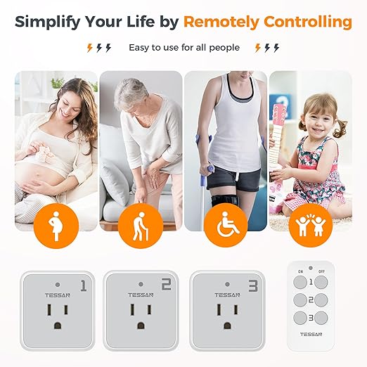 Remote Control Outlet Plug, TESSAN Wireless Light Switch Kit Indoor - Image 6