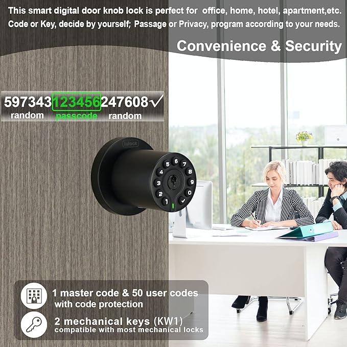 iulock IU-20 Code Door Lock, Electronic Door Knob - Image 3