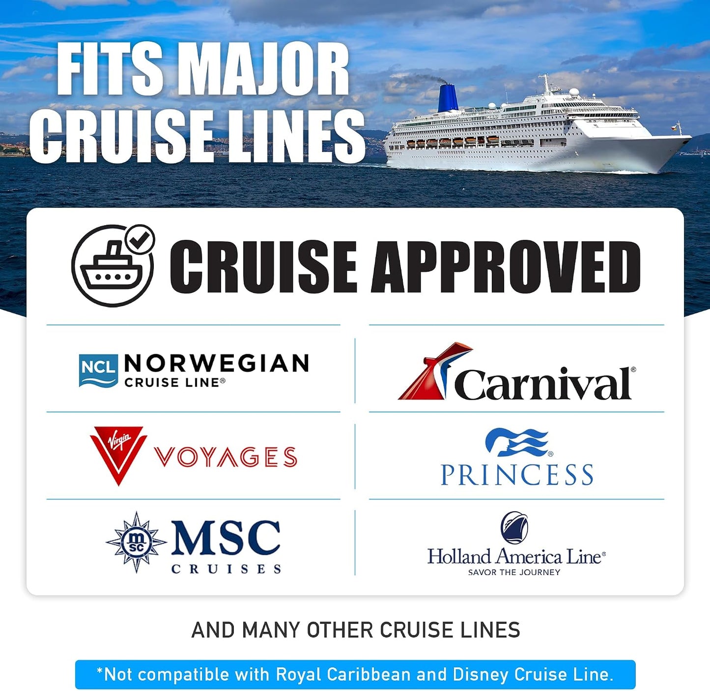 Cruise Approved Power Strip - Non Surge Protector for Cruise Ship with 2 USB Outlets - Cruise Ship Essentials 2026 for Carnival, Princess, Norwegian, Holland America, MSC & Major Cruise Lines (White)