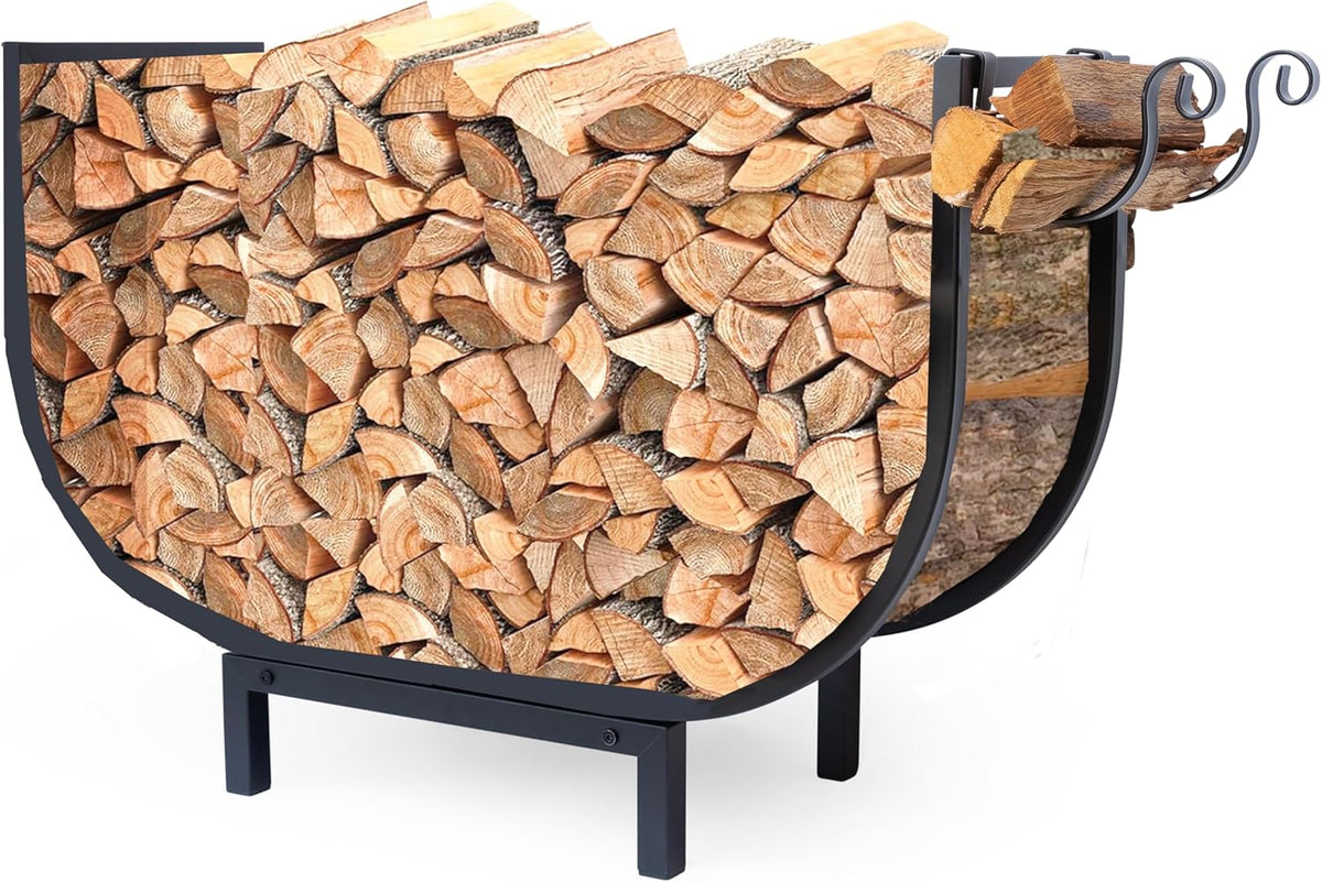 fireproof pros 32 inch curved firewood rack, black, main product view