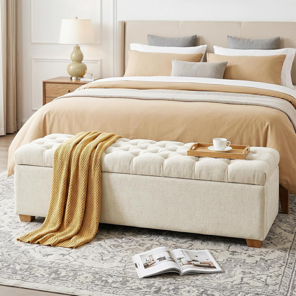 60" storage bench, modern glam chenille ottoman for, main product view