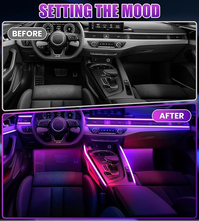 KENANEK 175’’ Acrylic Car Ambient Lighting Kit – 6 RGB LED Light Strips - Image 3